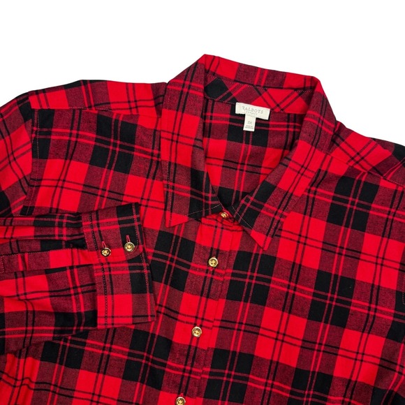 Talbots Tops - Talbots Womens 3X Red‎ Black Plaid Button Down Top Christmas Party Holidays NEW